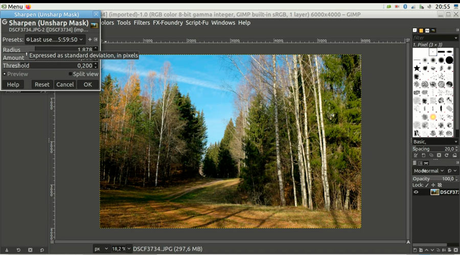 radius setting in GIMP
