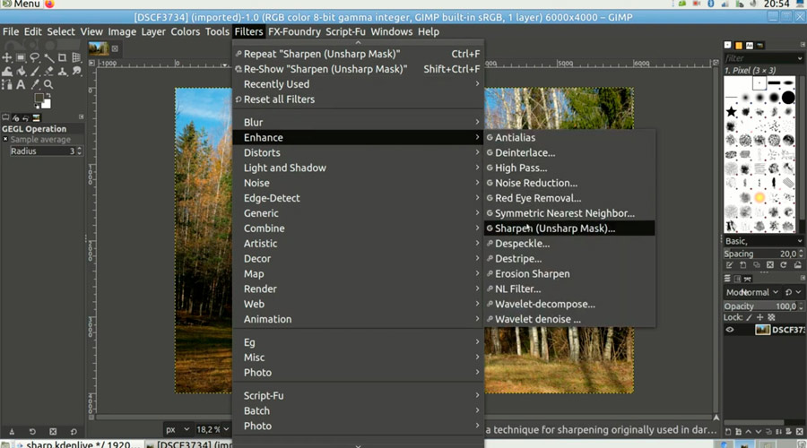 how to select unsurp mask using GIMP