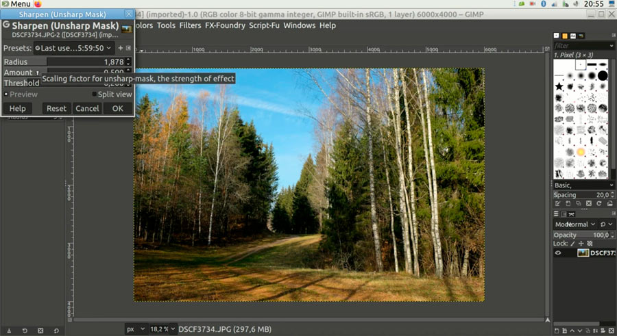 sharpness strength in GIMP