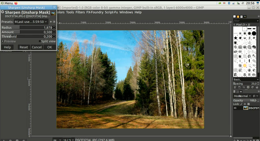 threshold adjustment in GIMP