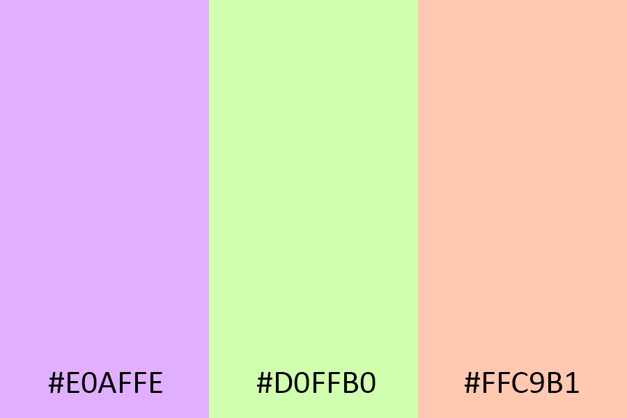 Triadic-Color-Matching-#E0AFFE,-#D0FFB0,-and-#FFC9B1