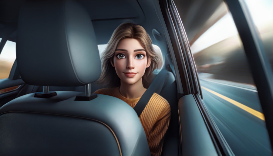 girl in car cartoon