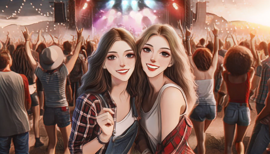 girls on festival in painting style