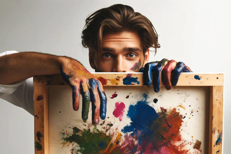 Enlarged image man with canvas